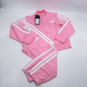 Adidas Girls Zip Front Classic Tricot Jacket and Joggers Set Pink White Size 5